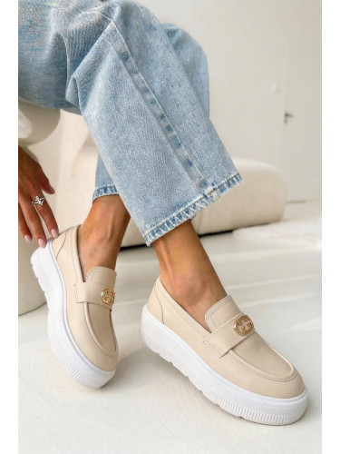 Кожени мокасини с платформа Vinceza бежови