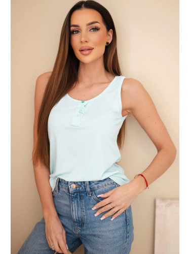 Дамски оребрен потник Kesi с копче, цвят мента