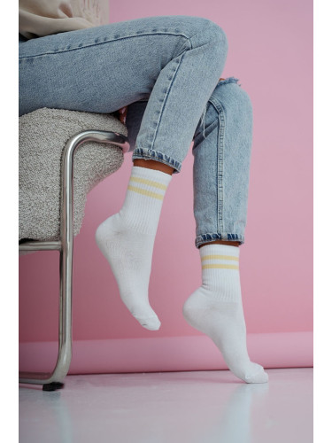 Дамски чорапи Милена бели жълти райета
