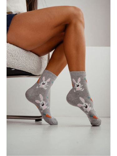 Дамски сиви чорапи с мотив на заек