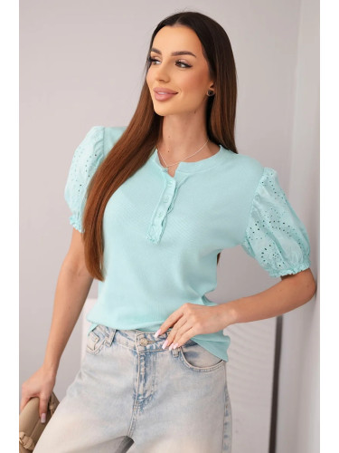 Дамска блуза с оребрена принтирана материя Kesi Włoski с бухнали ръкави