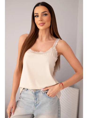 Дамски потник с дантела, бежов