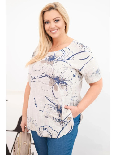 Дамска памучна блуза Kesi с джоб, бежова