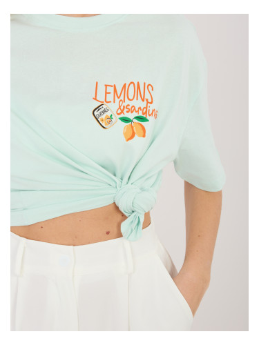 Дамска тениска с щампа в цвят мента