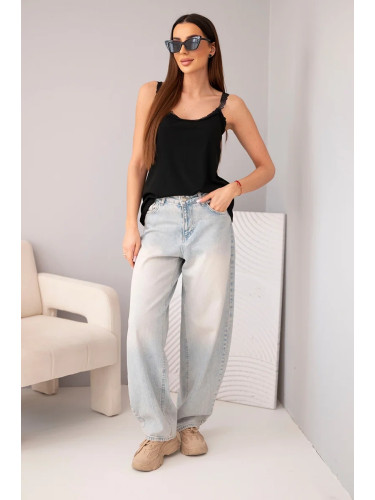 Дамски топ без презрамки Kesi с дантелена кант, черен