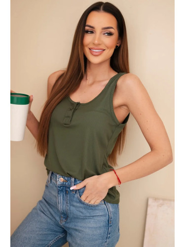 Дамски оребрен топ с презрамки и копчета, каки