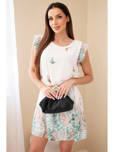 Дамска рокля с плисирани ръкави и декоративен колан