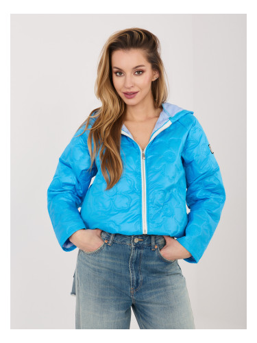Синьо дамско яке с флорален капитон