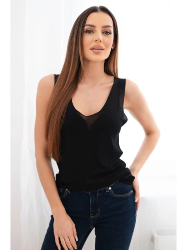 Черна блуза без ръкави с V-образно деколте