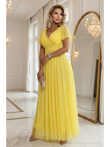 Дълга рокля с деколте и връзки - лимонено лимончело