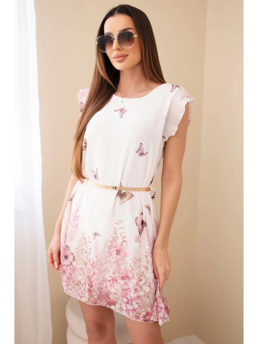 Дамска рокля с плисирани ръкави и декоративен колан