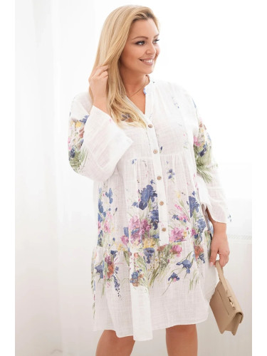 Дамска памучна рокля с големи размери и флорален мотив