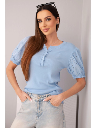 Дамска блуза с оребрена каишка Kesi Włoski, синя