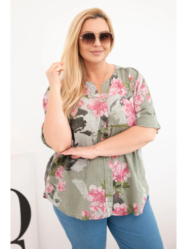 Блуза Kesi с флорално V-образно деколте, каки