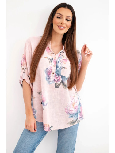 Розова блуза с флорален мотив