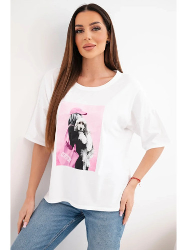 Дамска памучна тениска Kesi с щампа, голям размер, бяла