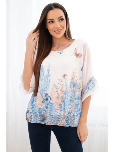 Дамска блуза с плисирани ръкави и щампа