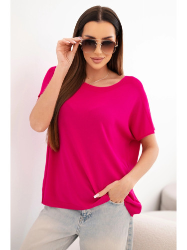 Дамска овърсайз блуза от вискоза с къс ръкав, цвят фуксия