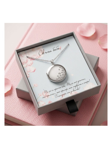 Кръгло колие с кристали и снимка - подарък за баба