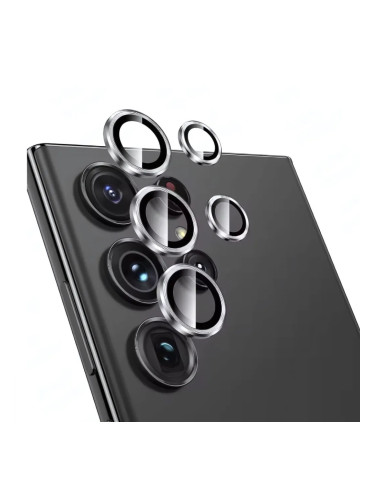 Стъклен протектор с метални рингове за задна камера MBX за Samsung Galaxy S25 Ultra, Сребрист