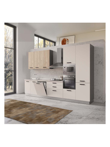 БЛОК КУХНЯ ВАНИА 360/60/240 h С ВКЛЮЧЕН ПЛОТ, ВОДОБРАН, МИВКА И ЕЛЕКТРОУРЕДИ CANDY В КАШМИР И ОРЕХ