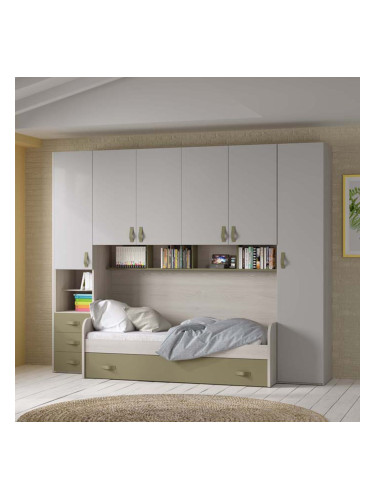 ГАРДЕРОБ АРКА СЕФОРА С  ВКЛЮЧЕНИ 2 ЛЕГЛА ЗА МАТРАК 80/190 СМ БРЕЗА/СИВО/ПЕСТО