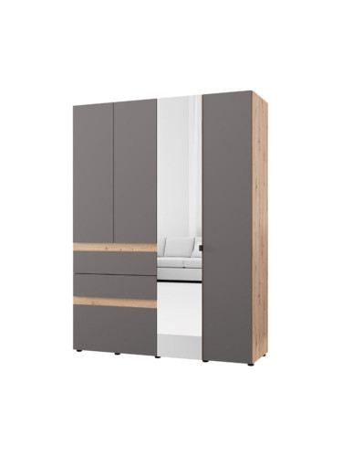 ГАРДЕРОБ АРДЕРИН  117/52/207.5 СМ В ДЪБ АРТИСАН И ГРАФИТЕНО СИВО