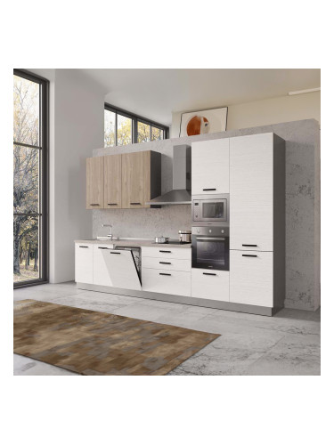 БЛОК КУХНЯ ВАНИА 360/60/240 h С ВКЛЮЧЕН ПЛОТ, ВОДОБРАН, МИВКА И ЕЛЕКТРОУРЕДИ CANDY В ДЪБОВА ТЕКСТУРА