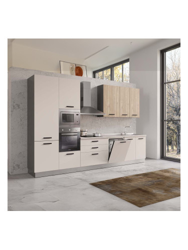 БЛОК КУХНЯ ВАНИА 360/60/240 h С ВКЛЮЧЕН ПЛОТ, ВОДОБРАН, МИВКА И ЕЛЕКТРОУРЕДИ CANDY В КАШМИР И ОРЕХ