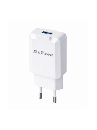 Мрежово зарядно устройство DeTech, DE-36, 5V/1A 220V, 1 x USB, Бял - 40537