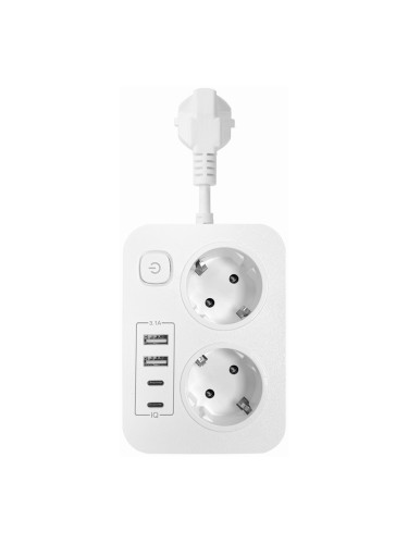 Удължител DLFI, 2 гнезда, 250V, 10A, 2 x USB F, 2 x USB-C, С ключ, Бял - 17963
