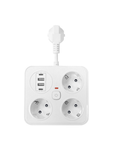 Удължител DLFI, 3 гнезда, 250V, 10A, Кабел, 1.8м., 2 x USB-F, 2 x USB-C, С ключ, Бял - 17964