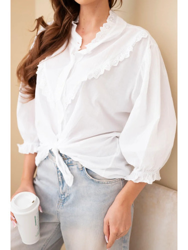 Дамска памучна риза Kesi с дантела и връзки