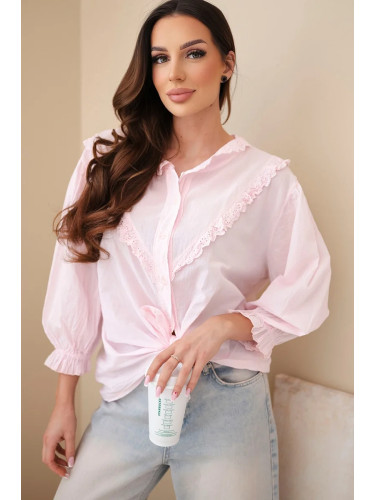 Дамска памучна блуза с дантела и връзки