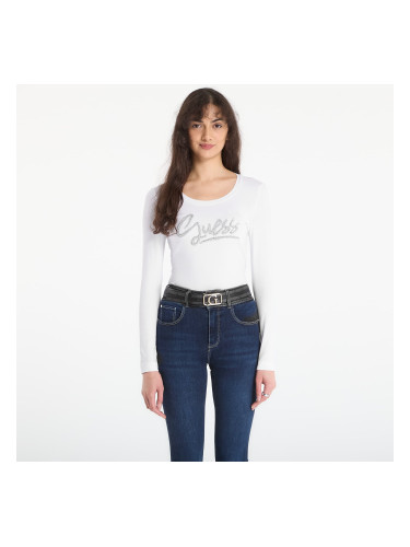 Тениска GUESS Ls Cn Guess Script Tee Pure White XS