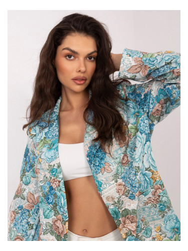 Дамско яке в ментов цвят с флорален мотив