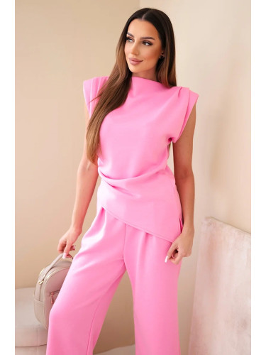 Асиметрична блуза + панталон Kesi Włoski, светло розово
