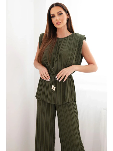 Дамски плисиран комплект Kesi с връзки и широки панталони