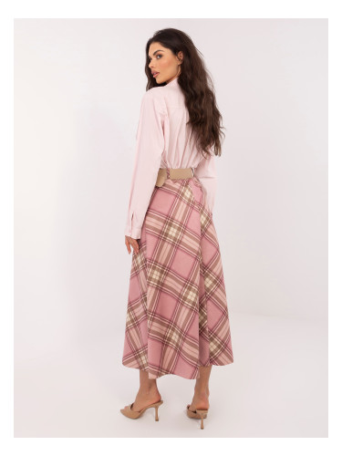 Розова карирана разкроена пола