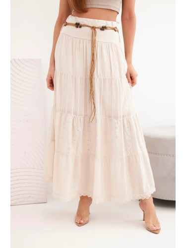 Дамска макси пола с бродиран отвор и еластична талия