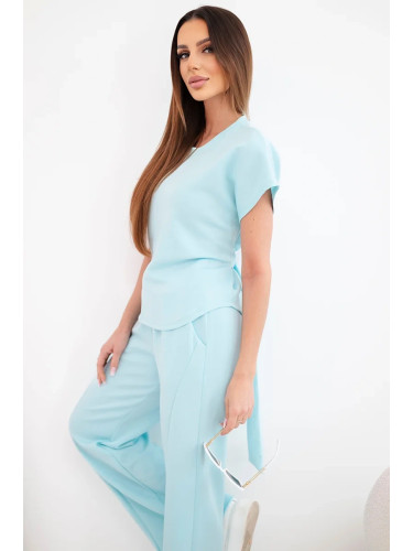 Комплект от две части с горнище и широки панталони, цвят ментов