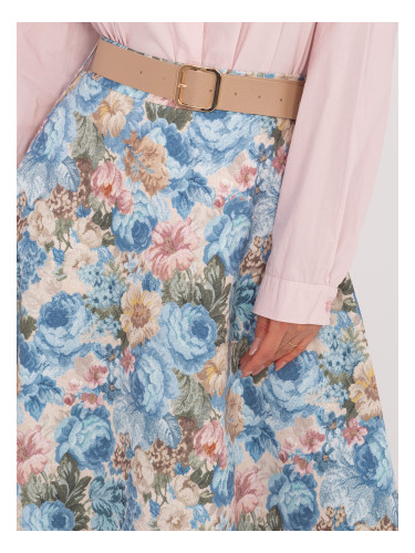 Светлосиня дълга пола с щампа