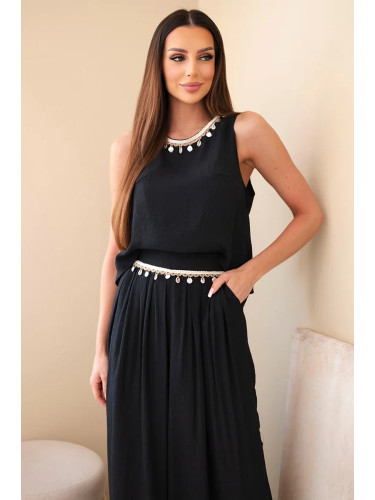 Дамски комплект от вискоза с топ и широки панталони