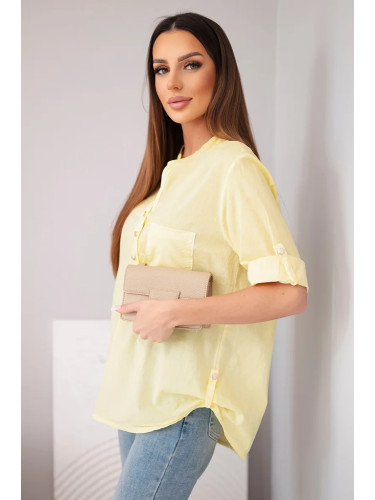Жълта дамска памучна блуза Kesi с къс ръкав