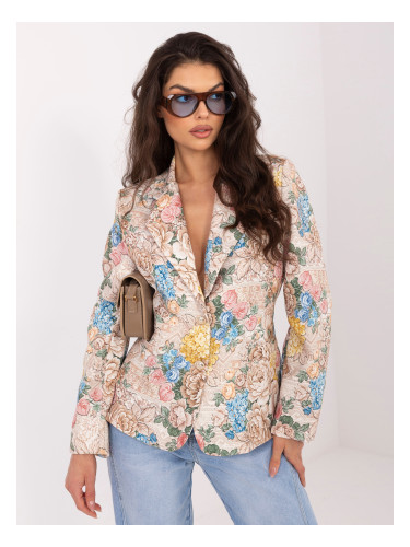 Бежово едноредно сако с щампа