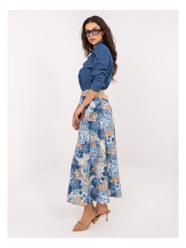 Тъмносиня разкроена пола с флорален принт