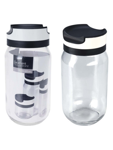 СТЪКЛЕН КАНИСТЕР С ЧЕРНО/БЯЛ КАПАК Ф9/19.5СМ