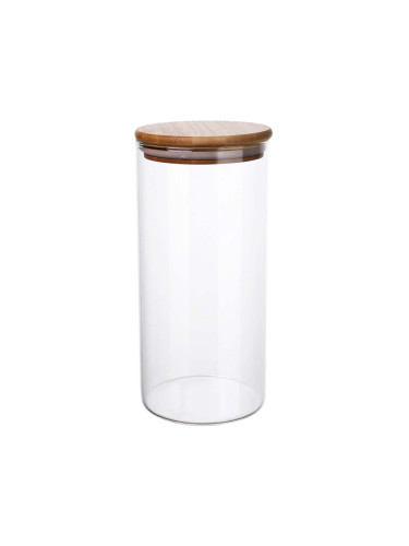 СТЪКЛЕН БУРКАН С БАМБУКОВ КАПАК Ф10/17 СМ