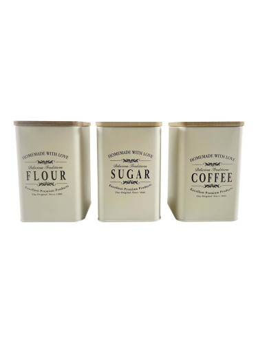 СЕТ 3 БР. МЕТАЛНИ КАНИСТЕРИ С БАМБУКОВИ КАПАЦИ