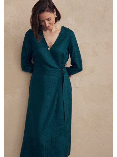 Зелена рокля с прегънат миди крой Golte Tatuum